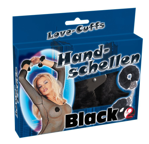 Handcuffs Love Cuffs Black металические наручники с мехом, 4.5 см